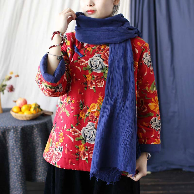 Buddha Stones Flowers Cotton Linen Jacket Shirt Chinese Northeast Style Winter Clothing 21