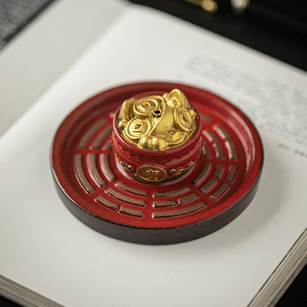 Buddha Stones Small Treasure Bowl Lucky Bag Bagua Tray Healing Ceramic Stick Incense Burner Decoration Incense Burner BS 14