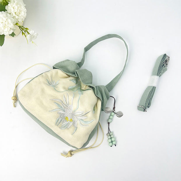 Buddha Stones Suzhou Embroidery Lotus Epiphyllum Magnolia Cotton Linen Tote Crossbody Bag Shoulder Bag Handbag 11