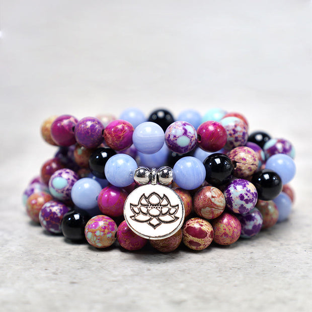 Buddha Stones Natural Purple Miano Real Stone Lotus Mala