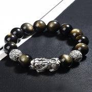 Buddha Stones 925 Sterling Silver Natural Gold Sheen Obsidian PiXiu Wealth Protection Bracelet