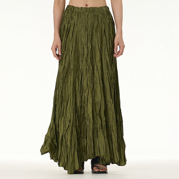 Buddha Stones Solid Color Loose Long Elastic Waist Skirt 90