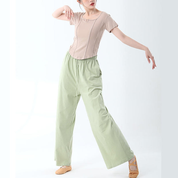 Buddha Stones Loose Cotton Drawstring Wide Leg Pants For Yoga Dance With Pockets Wide Leg Pants BS 15