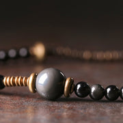 Buddha Stones Rainbow Obsidian Ebony Wood Copper Positive Multilayer Bracelet Bracelet BS 4