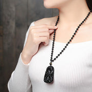 Buddha Stones Black Obsidian Koi Fish Engraved Strength Beaded Necklace Pendant Necklaces & Pendants BS 17