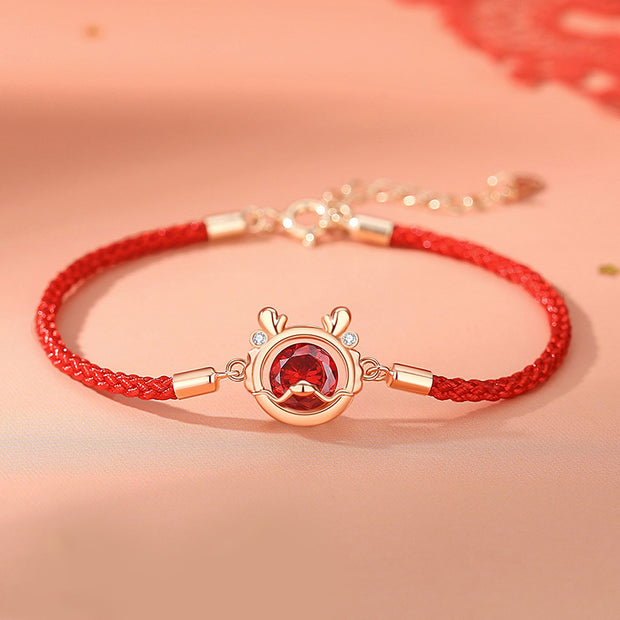 Buddha Stones 925 Sterling Silver Year Of The Dragon Luck Red Zircon Necklace Pendant Bracelet Earrings Ring (Extra 30% Off | USE CODE: FS30) Necklaces & Pendants BS Lucky Dragon Bracelet(Wrist Circumference 14-17cm)