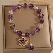 Natural Amethyst Pearl Flower Charm Positive Transformation Bracelet