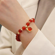 Buddha Stones Year of the Dragon Red Agate Jade Peace Buckle Fu Character Success Bracelet Bracelet BS 15