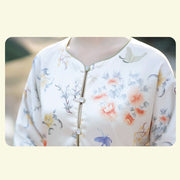 Buddha Stones Flower Butterfly Print Tang Suit Design Long Sleeve Jacket