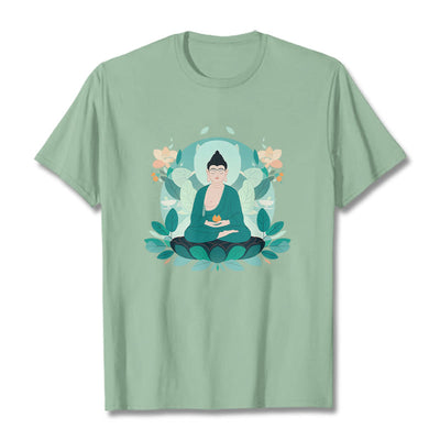 Buddha Stones Close Eyes Green Leaf Buddha Tee T-shirt T-Shirts BS PaleGreen 2XL