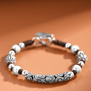 Buddha Stones Tibet Handmade Copper 999 Sterling Silver Auspicious Cloud Wealth String Bracelet