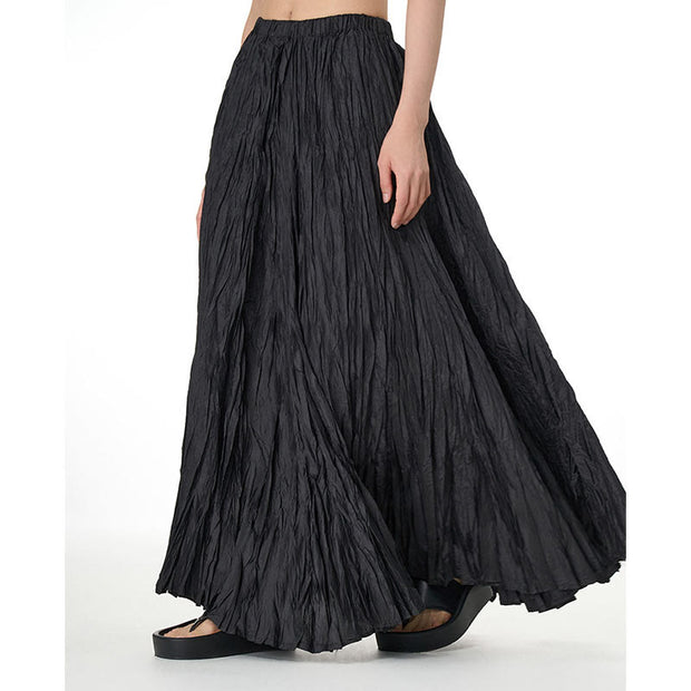 Buddha Stones Solid Color Loose Long Elastic Waist Skirt 14