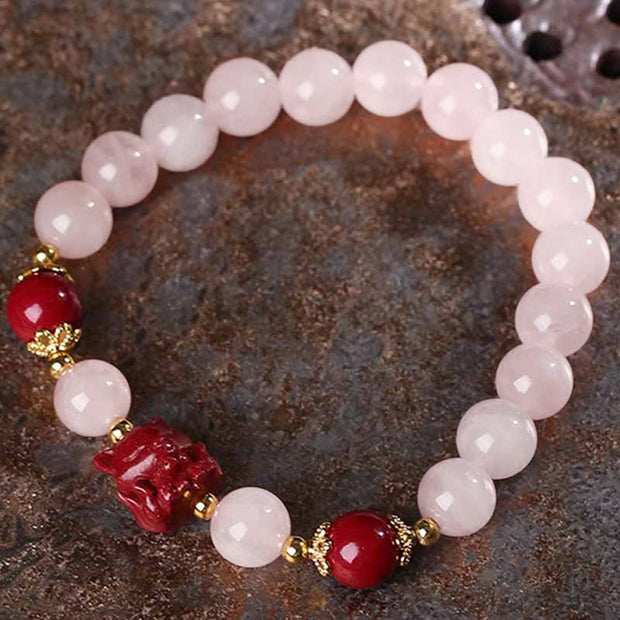 Buddha Stones Natural Pink Crystal Cinnabar Nine Tailed Fox Love Bracelet Bracelet BS 2