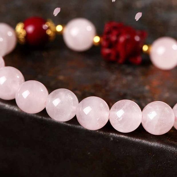 Buddha Stones Natural Pink Crystal Cinnabar Nine Tailed Fox Love Bracelet Bracelet BS 3