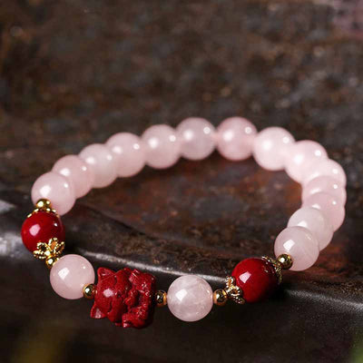 Buddha Stones Natural Pink Crystal Cinnabar Nine Tailed Fox Love Bracelet Bracelet BS main