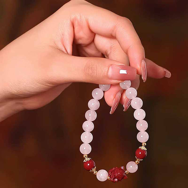 Buddha Stones Natural Pink Crystal Cinnabar Nine Tailed Fox Love Bracelet