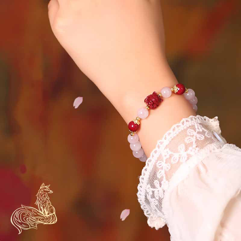 Buddha Stones Natural Pink Crystal Cinnabar Nine Tailed Fox Love