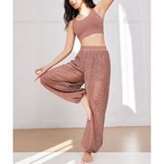 Buddha Stones Cashew Flowers Pattern Loose Harem Trousers Women's Yoga Pants With Side Split Harem Pants BS 5