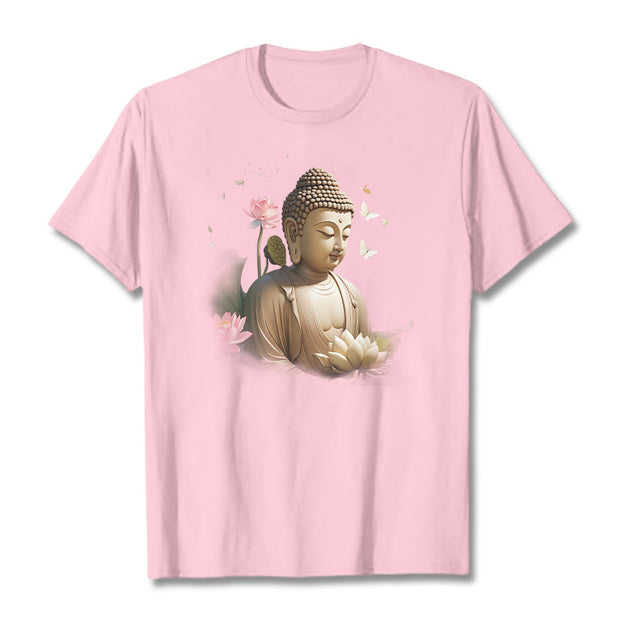Buddha Stones Lotus Butterfly Meditation Buddha Tee T-shirt T-Shirts BS LightPink 2XL