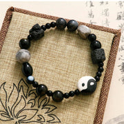 FREE Today: Protection And Willpower Black Onyx Picasso Jasper Bead Yin Yang Bracelet