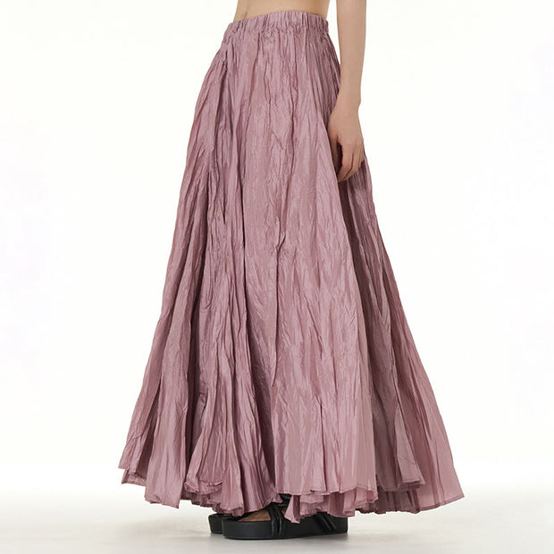 Buddha Stones Solid Color Loose Long Elastic Waist Skirt 62