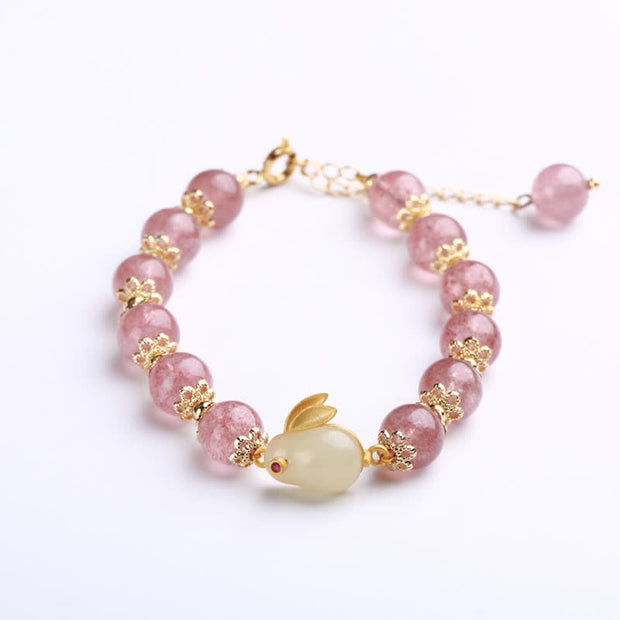 Buddha Stones 925 Sterling Silver Strawberry Quartz Year of the Rabbit Hetian Jade Moonstone Healing Bracelet (Extra 35% Off | USE CODE: FS35) - image 2