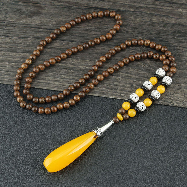 Buddha Stones Tibetan Wenge Wood Bodhi Seed Agate Balance Peace Necklace Pendant (Extra 40% Off | USE CODE: FS40) - Wenge Wood&Resin Yellow Water Drop - image 20