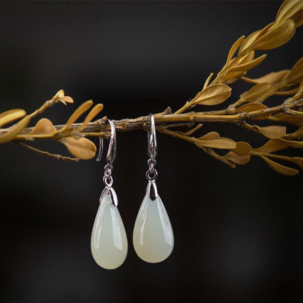 Buddha Stones Hetian White Jade Water Drop Luck Blessing Dangle Earrings (Extra 30% Off | USE CODE: FS30) - image 7