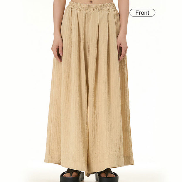 Buddha Stones Plain Color Loose Cotton Wide Leg Pants With Pockets