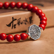 Buddha Stones 925 Sterling Silver Yin Yang Bagua Symbol Cinnabar String Concentration Bracelet Bracelet BS 18