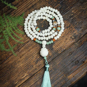 Buddha Stones White Bodhi Seed Mala 108 Beads Protection Bracelet
