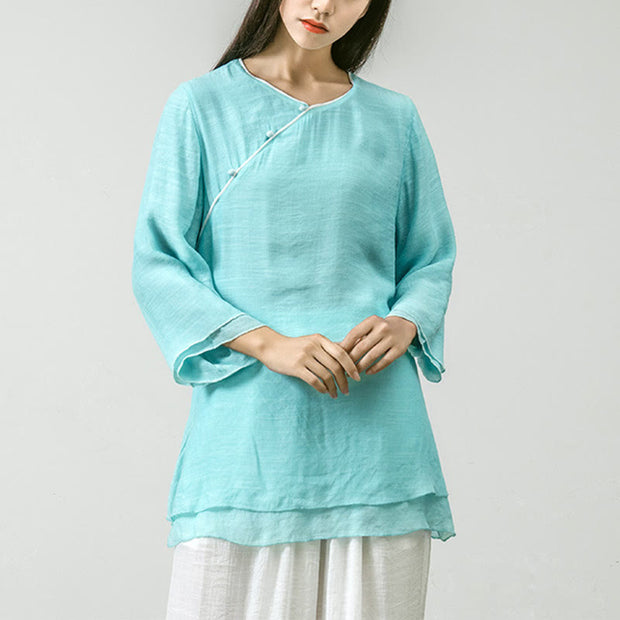 Buddha Stones 2Pcs Tang Suit Shirt Top Pants Meditation Zen Tai Chi Tencel Clothing Women's Set