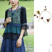 Buddha Stones Embroidery Flowers Bird Vine Design Cotton Linen Sleeveless Vest