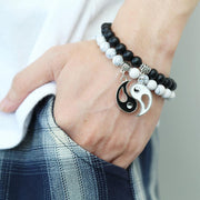 Buddha Stones 2pcs Natural Black Onyx White Turquoise Bead Yin Yang Couple Bracelet Bracelet BS 2