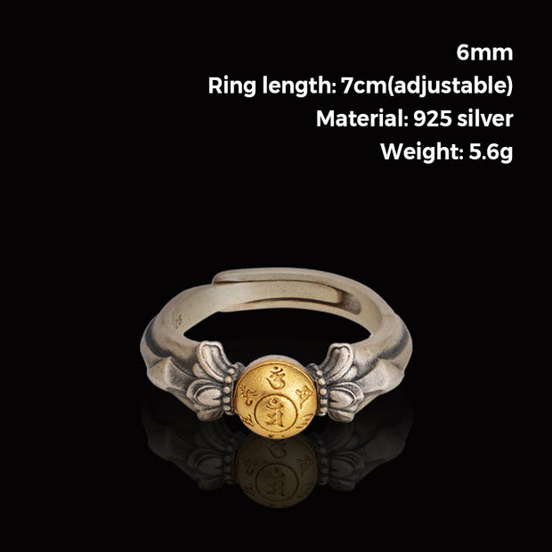Buddha Stones 925 Sterling Silver Manjusri Mantra Om Mani Padme Hum Peace Adjustable Ring Ring BS 6