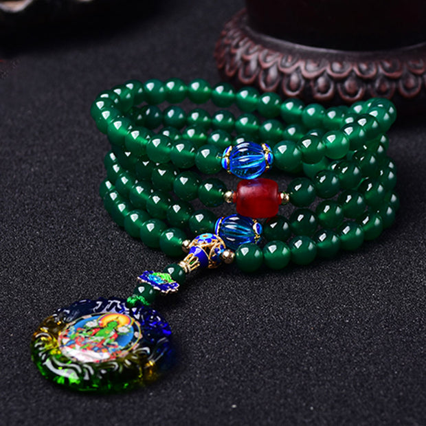 Buddha Stones 108 Mala Beads Natural Green Agate Bodhisattva Green Tara Manifestation Charm Bracelet Bracelet Mala BS 1