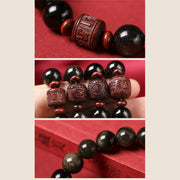 Buddha Stones Natural Gold Sheen Obsidian Rainbow Obsidian Om Mani Padme Hum Fu Character Healing Bracelet Bracelet BS 23