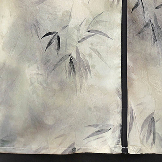 Buddha Stones Bamboo Design Half Sleeve Ramie Linen Shirt
