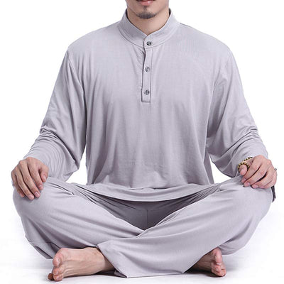Buddha Stones Meditation Prayer Spiritual Zen Tai Chi Practice Yoga Clothing Men's Set Clothes BS Gray XXXL