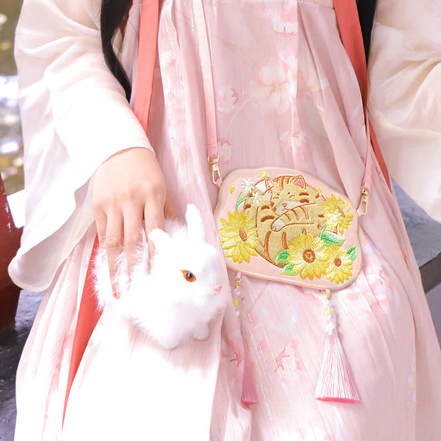 Buddha Stones Embroidery Lucky Panda Cat Shiba Inu Deer Rabbit Fox Flower Cute Animal Hanfu Bag Crossbody Bag Shoulder Bag Bag BS 15