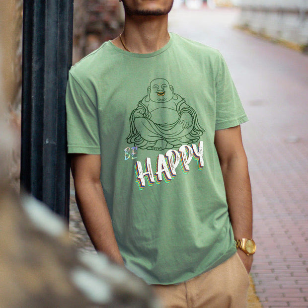 Buddha Stones BE HAPPY Laughing Buddha Tee T-shirt