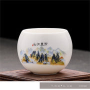 Buddha Stones White Porcelain Landscape Painting Teacup Kung Fu Tea Cup 150ml