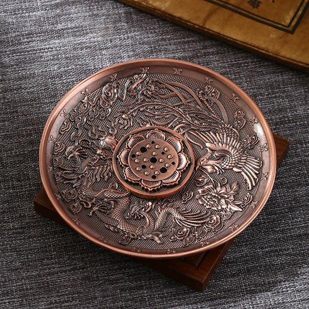 Buddha Stones Lotus Dragon Phoenix Eight Auspicious Symbols Zinc Alloy Incense Stick Holder Healing Incense Burner Decoration (Extra 35% Off | USE CODE: FS35) - Dragon Phoenix Brown(With Lotus Nine-Hole Incense Stick) - image 8