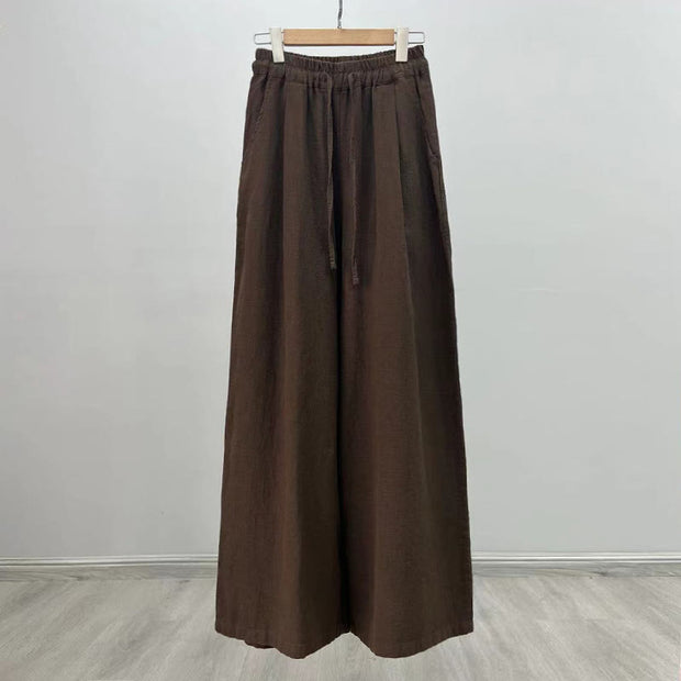 Buddha Stones Drawstring Wide Leg Pants Casual Women's Yoga Pants With Pockets Wide Leg Pants BS Brown(Waist 66-98cm/Hips 120cm/Length 99cm)
