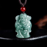 Buddha Stones Natural Green Jade Chinese God of Wealth Caishen Ingot Abundance Necklace Pendant Necklaces & Pendants BS Jade(Prosperity♥Abundance)