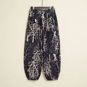 Buddha Stones Casual Flower Geometry Graffiti Pattern Cotton Linen Harem Pants With Pockets