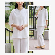 Buddha Stones 2Pcs Shirt Top Pants Meditation Zen Tai Chi Cotton Linen Clothing Women's Set Women's Meditation Cloth BS 4