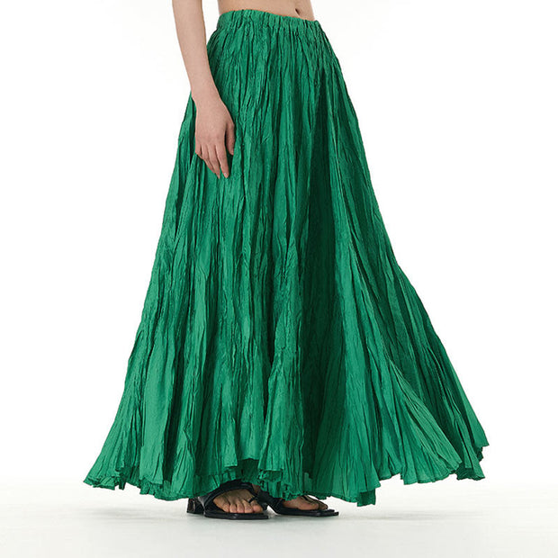 Buddha Stones Solid Color Loose Long Elastic Waist Skirt 113