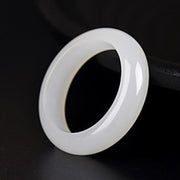 Buddha Stones Round White Jade Cyan Jade Protection Ring Rings BS White Jade 21-22mm