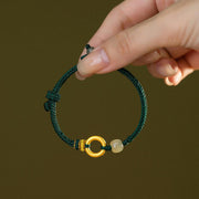 Buddha Stones 999 Sterling Silver Peace Buckle Hetian Jade Bead Luck Green Rope Braided Bracelet